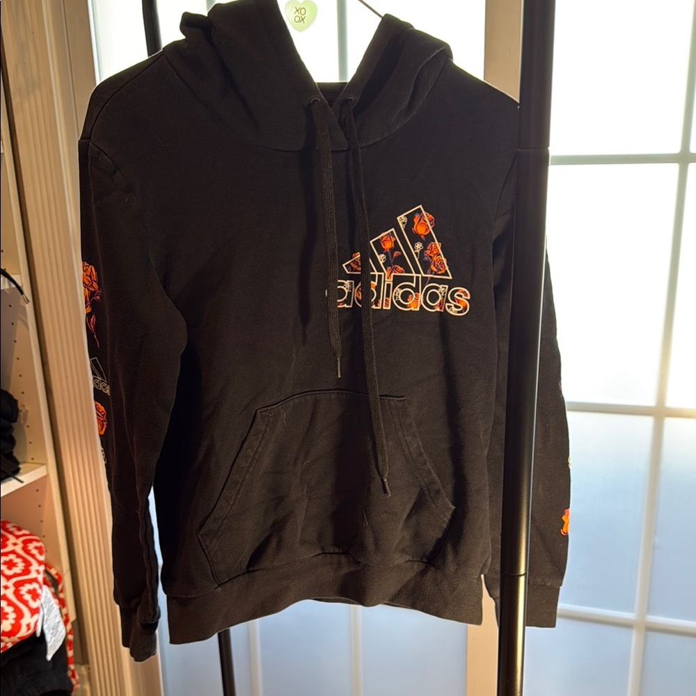 Adidas Black Hoodie with Floral Accents